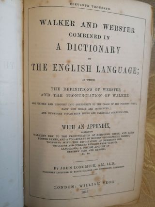 Antique Book Of Walker And Webster Combined In A Dictionary - 1865 2