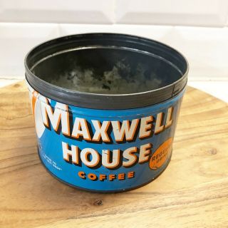 Vintage Maxwell House Coffee One Pound Tin Can Vintage Advertising Blue Coffee T
