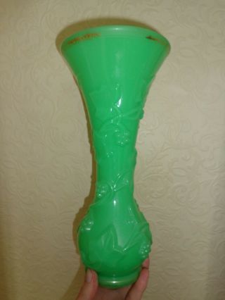 Antique Art Nouveau Jade Uranium Glass ? Large Vase Smoothed Pontil