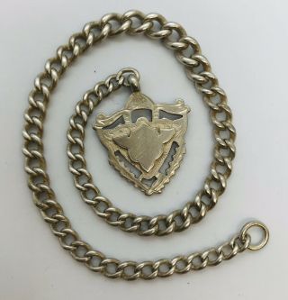 11” Antique Silver Albert Chain Total Wright 27.  57 Grams Boxed 100 Years Old