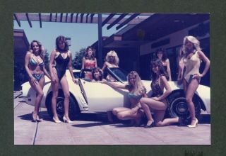 Vintage Color Photo Pretty Girls In Swimsuits W/ 1970s Corvette Car 431040