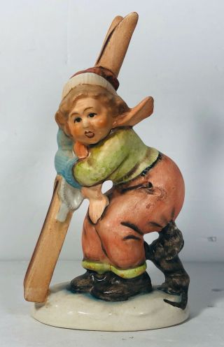 Vintage Friedel Germany Ski Girl With Dog Figurine