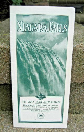 1926 Reading Lines Railroad " Niagara Falls Day Excursions " Brochure W/ Color Map