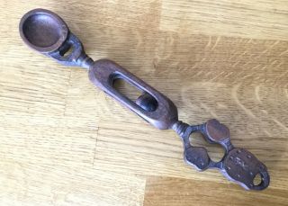 Antique Welsh Carved Wooden Love Spoon Padlock Caged Ball Hearts