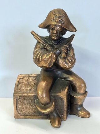 Antique Early Cast Iron Pirate Chest Still Coin Bank Vintage Figural
