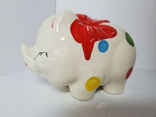 Vintage Shawnee American Bisque Handpainted Polka Dot Piggy Bank W/red Bow