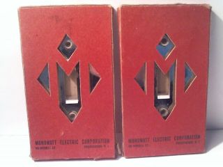 2 Vintage Monowatt Electric Glass Mirror Switch Plates W/ Boxes Providence R.  I.