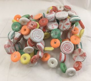 Vtg Candy Blow Mold Christmas Garland Peppermint Disks Lifesavers Red Green 9’