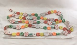 VTG Candy Blow Mold Christmas Garland Peppermint Disks Lifesavers Red Green 9’ 2
