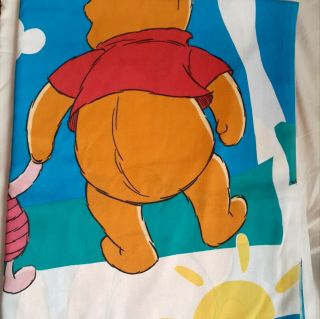 Vintage 90 ' s Disney Winnie the Pooh & Piglet Twin Flat Sheet Color Block USA 2