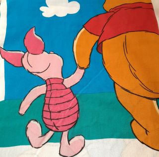 Vintage 90 ' s Disney Winnie the Pooh & Piglet Twin Flat Sheet Color Block USA 3