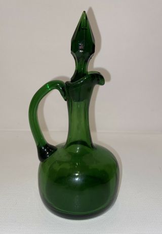 Vintage Green Glass Oil And Vinegar Bottle/cruet With Glass Stopper