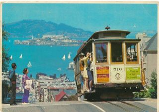 Vintage Advertising Postcard Cable Car Hyde St 1980 Usa Stamp Posted To Israel