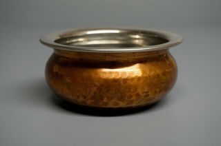 Vintage Handmade Arts And Crafts Small Round Hammered Copper Pot -