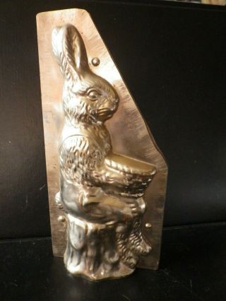 Professional,  Vintage Metal Chocolate Mold,  Sitting Bunny On Tree Trunk.