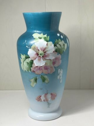 Large Antique Vintage Hand Painted Milk Glass Vase