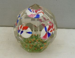 ANTIQUE VINTAGE CZECH BOHEMIAN GLASS FACET CUT PAPERWEIGHT LAMPWORK FLOWERS 2