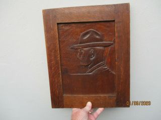 An Antique Carved Oak Panel Of Robert Baden - Powell (scouts Movement) C1910