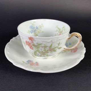 Vintage J.  Pouyat Limoges Tea Cup And Saucer Set White Floral Pattern France