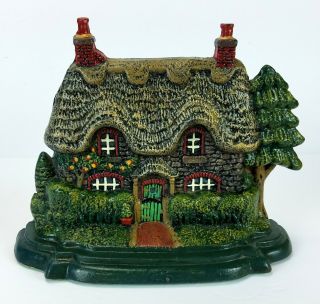 Antique Cast Iron Cottage Village House Hand Painted Double Chimney Doorstop