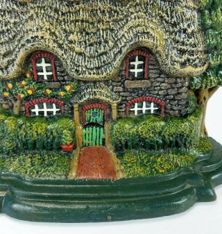 Antique Cast Iron Cottage Village House Hand Painted Double Chimney Doorstop 3