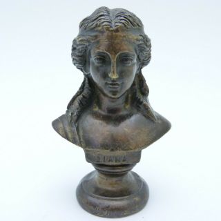 Antique Small French Solid Bronze Bust Of Diana,  The Roman Goddess