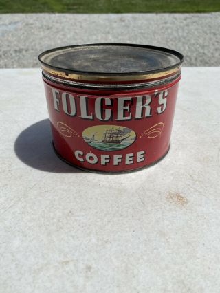 Vintage Folgers Coffee Tin.  Made By Canco.  Vgc