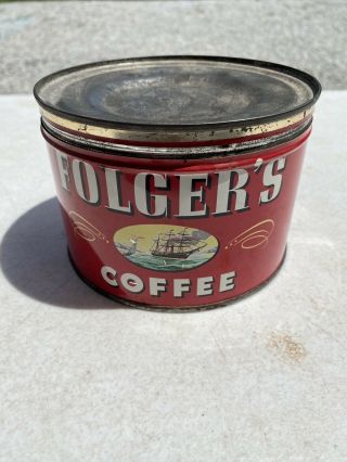 Vintage Folgers Coffee Tin.  Made by CANCO.  VGC 2