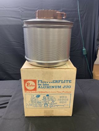 Vintage 1 Gallon Aluminum Featherflite Poloron Thermos Jug Camping Picnic Usa