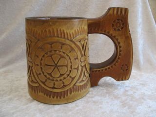 Vintage Large Carved Wooden Stein/mug/tankard - Made In Russia