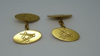 Antique 9ct Gold Front Masonic Chain Link Cufflinks (gold Fronted)