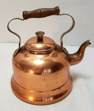 Vintage Copper Brass Tea Pot Kettle Wood Handle Made In Portugal