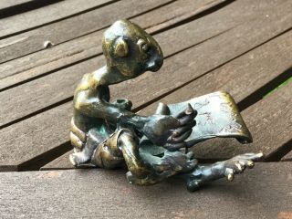 Antique / Vintage Unusual Solid Bronze Grotesques Of A Seated Figure Scribbing