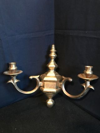 Vintage Solid Brass Wall Sconce 14 1/2 Inches Brass 2 Candle Wall Sconce B17