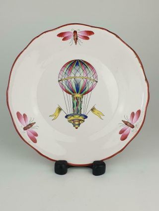 Fine Antique French Faience Plate,  St Clement,  Hot Air Balloon