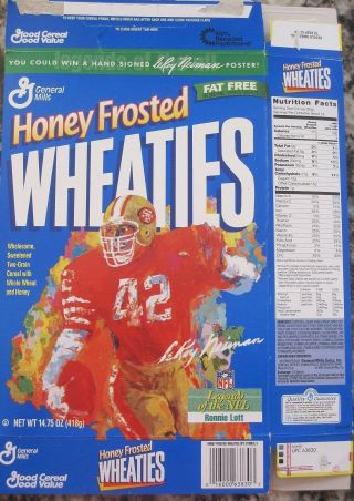 Ronnie Lott Drawn By Leroy Neiman 14.  75 Oz Honey Frosted Wheaties Cereal Box
