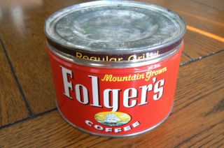 Vintage Folgers Coffee Can Tin 1 Pound With Lid 1959 Us Ship