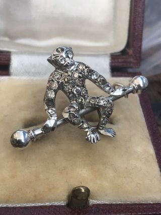 Antique Victorian /edwardian Diamond Paste Sterling Silver Monkey Brooch /pin