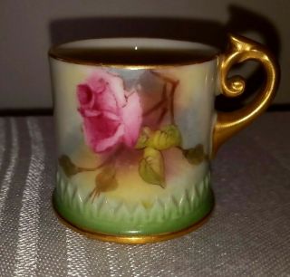 Antique Royal Worcester Miniature Cup Hand - Painted With A Rose,  C1919,  Perfect