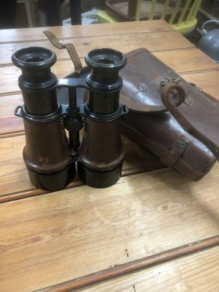Antique Ww1 Field Glasses And Leather Case.