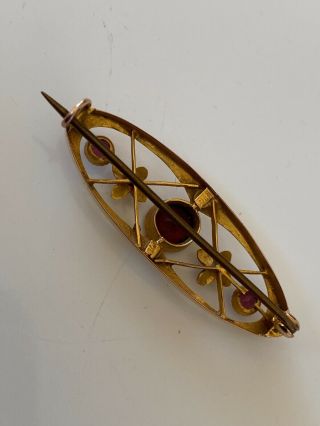 ANTIQUE 9CT GOLD BROOCH WITH LARGE CENTRAL RUBY AND PEARLS Circa 1890 3