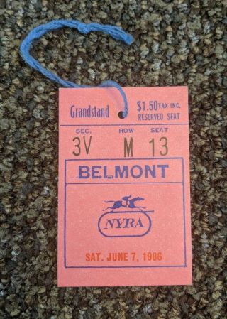 June 7 1986 Belmont Horse Race Track Grandstand Ticket Stub/badge York