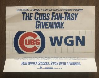 1986 Chicago Cubs Wgn Radio Television Bumper Sticker Tribune Give - A - Way