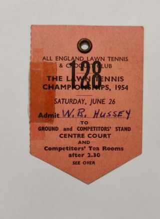 Vintage All England Lawn Tennis Championship Players Accreditation Badge 1954