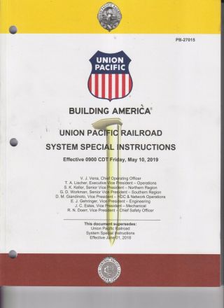 Union Pacific Railroad System Special Instructions May 10th,  2019 Pb - 27015