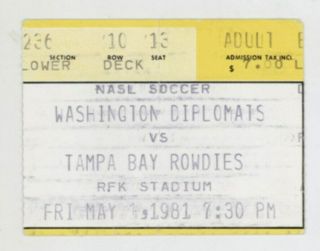 Tampa Bay Rowdies @ Washington Diplomats 5/1/81 Nasl Ticket Stub Dc 4 Tb 1