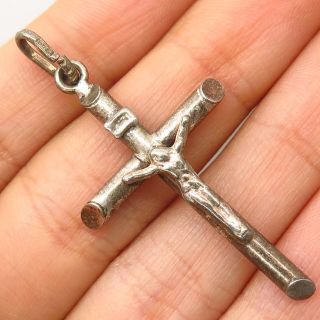 Vtg Italy 925 Sterling Silver Religious Crucifix Cross Pendant