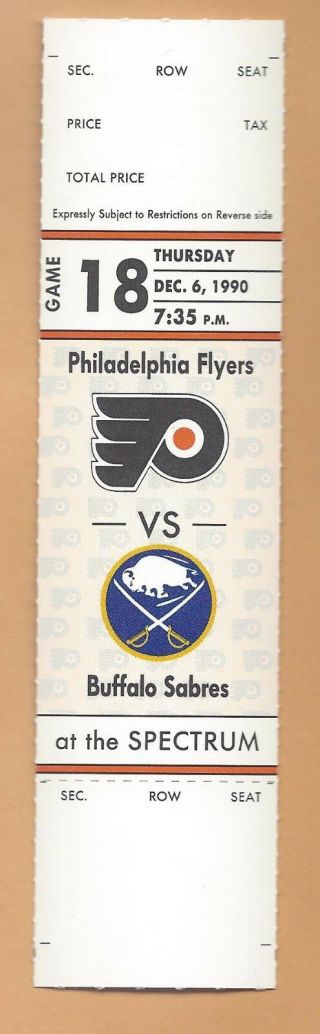 1990 Hockey Ticket Stub Buffalo Sabres Philadelphia Flyers Mike Ricci Goal