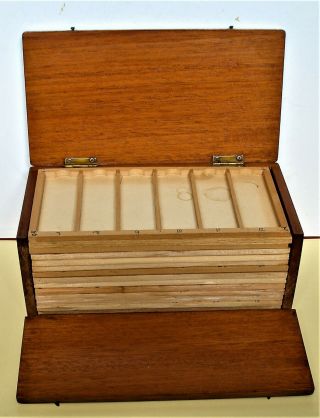 Antique Mahogany? Microscope Slide Case,  12,  Pine Trays