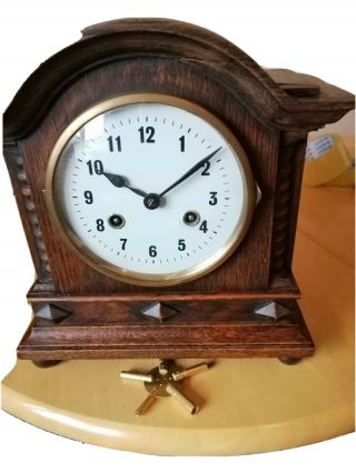 Vintage German Oak Mantel Clock